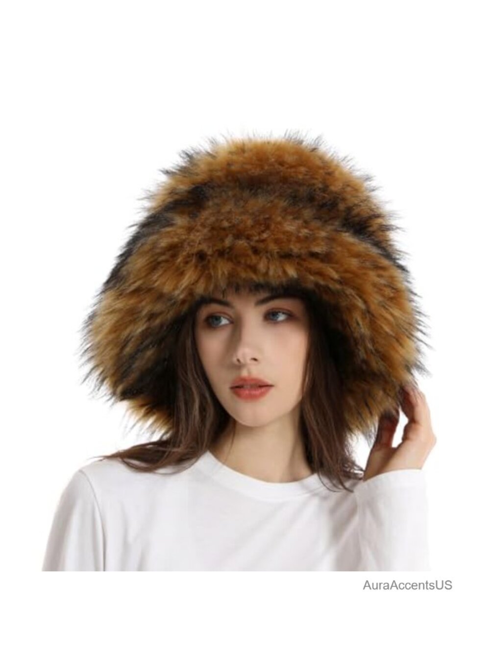 Faux Fur Fuzzy Bucket Hat Winter Warm Plush Furry Hat for Girls
